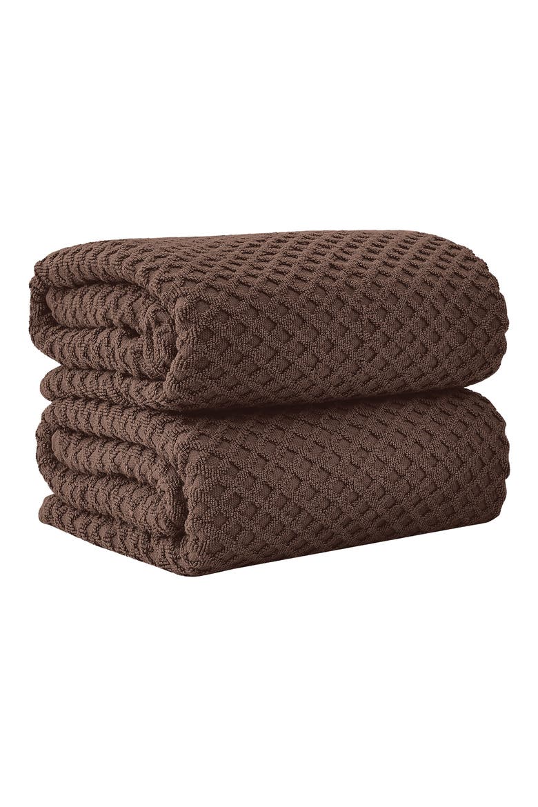 Diamond Waffle Textured 2-Piece Bath Sheet Set, Main, color, CHOCOLATE