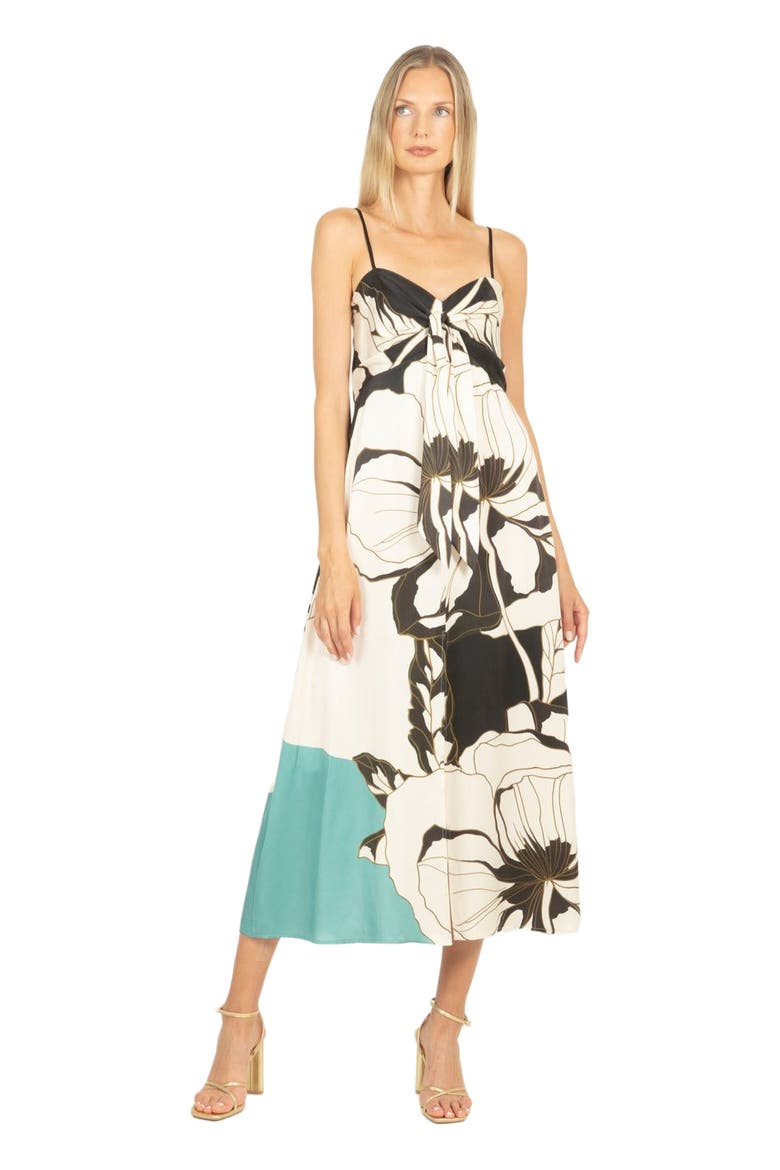 Ceres Maxi Dress with Front Slit, Main, color, CYAN GREEN ABSTRACT FLORAL