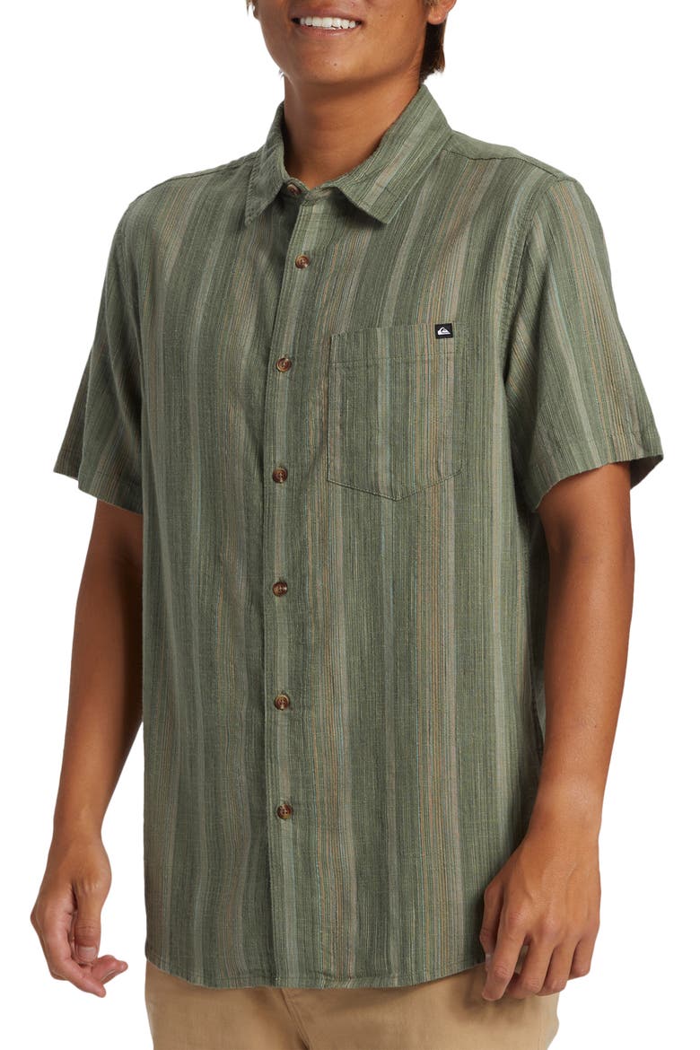 Pyke Stripe Short Sleeve Organic Cotton Button-Up Shirt, Alternate, color, SEA SPRAY SLUB