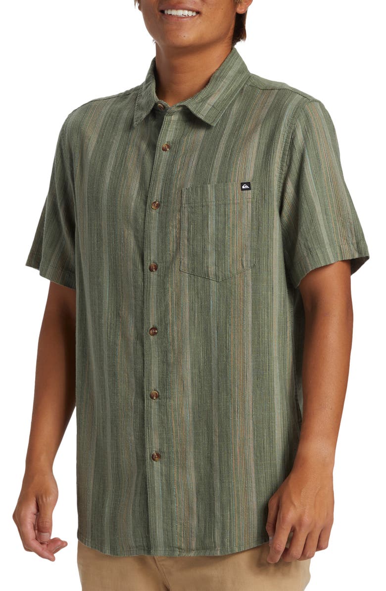 Quiksilver Pyke Stripe Short Sleeve Organic Cotton Button-Up Shirt, Alternate, color, 
