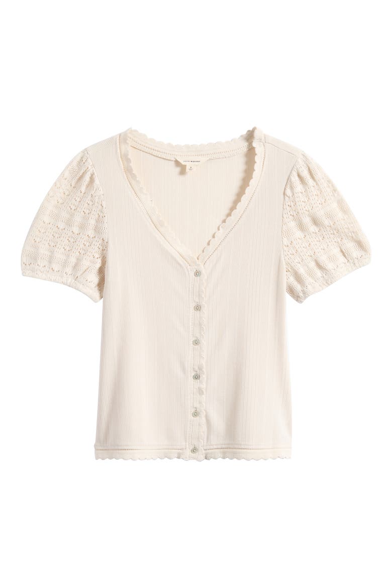 Rib Knit Short Sleeve Button-Up Shirt, Alternate, color, CREAM