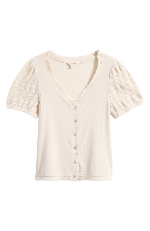 Rib Knit Short Sleeve Button-Up Shirt