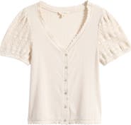 Lucky Brand Rib Knit Short Sleeve Button-Up Shirt