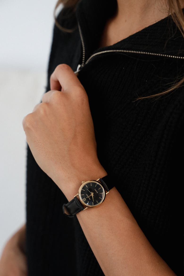 Easy Read Round Leather Watch- 24MM, Alternate, color, Black