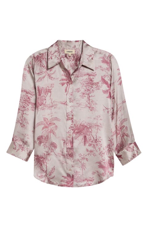 Dani Three-Quarter Sleeve Silk Button-Up Shirt