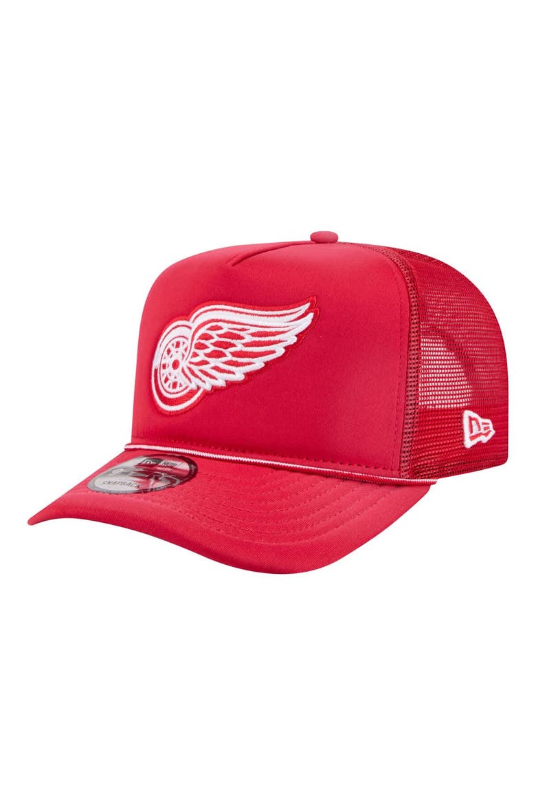 Men's New Era  Red Detroit Red Wings Faded A-Frame 9FIFTY Trucker Snapback Hat, Main, color, Red