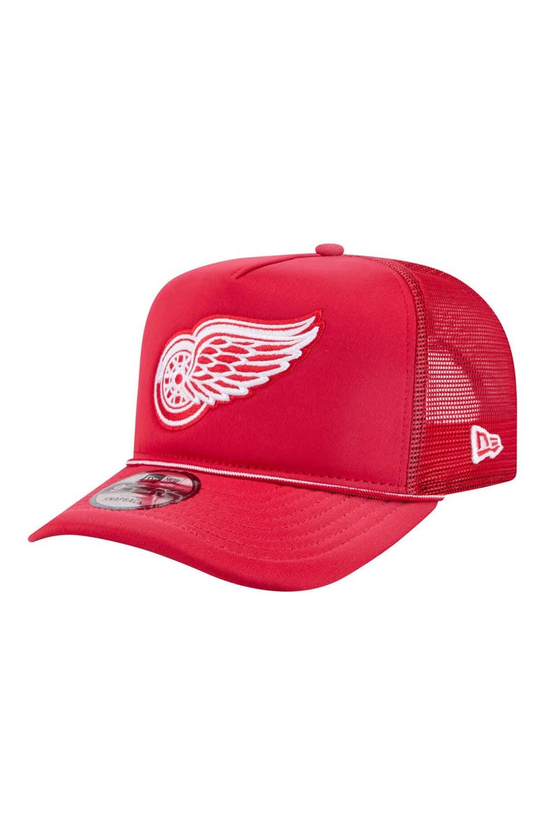 New Era Men's New Era Red Detroit Red Wings Faded A-Frame 9FIFTY Trucker Snapback Hat, Main, color, Red