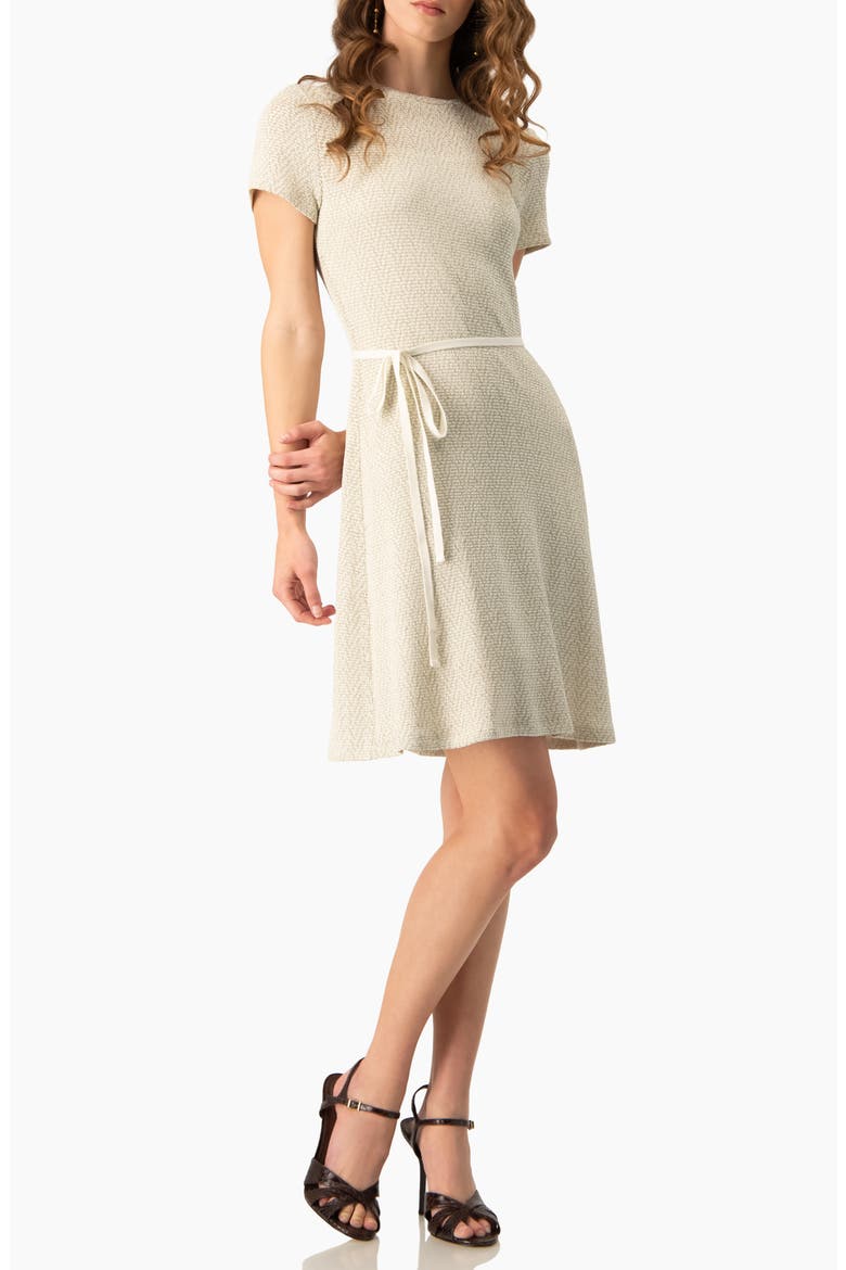 Women's Short Sleeve Textured Knit A-Line Dress, Alternate, color, Gold