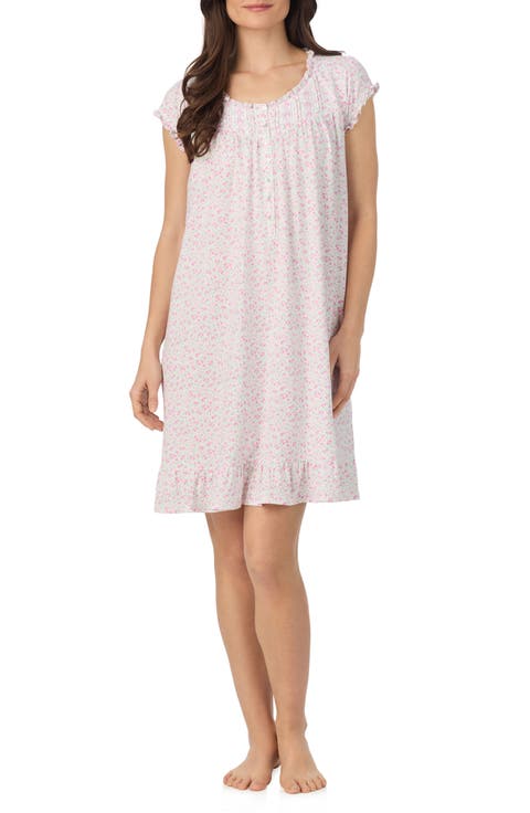 Floral Cap Sleeve Short Cotton Jersey Nightgown