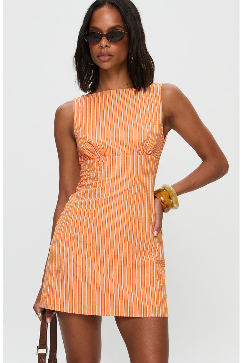Ellesandra Sleeveless Cotton Blend Seersucker Minidress, Alternate, color, ORANGE