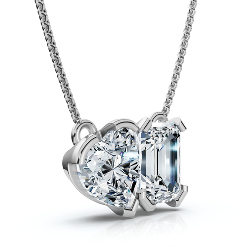 Bliss Diamond 2ct Toi Et Moi Heart Emerald Diamond Pendant 14k Gold Necklace Lab Grown In White Gold