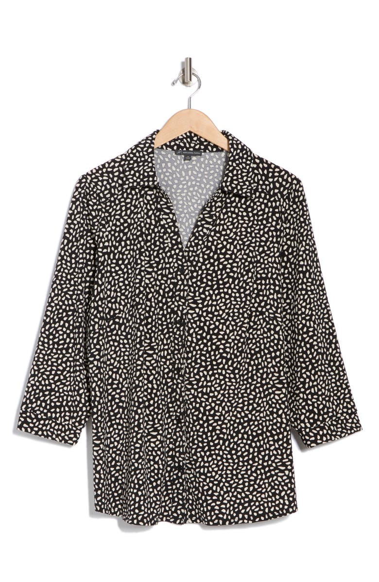 Adrianna Papell Geometric Shirt Jacket, Alternate, color, Black/Cream Stone Dot
