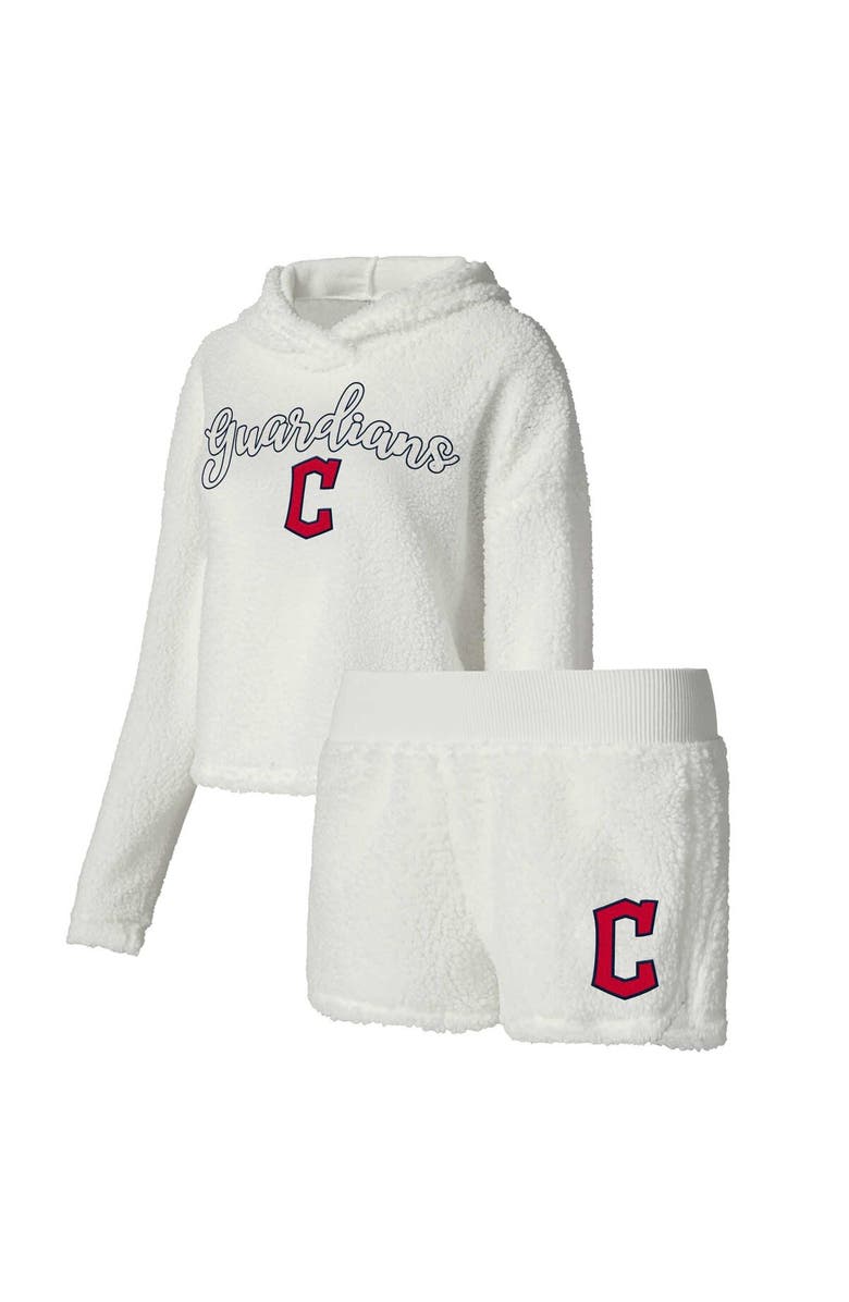 CONCEPTS SPORT Women's Concepts Sport Cream Cleveland Guardians Fluffy Hoodie Top & Shorts Sleep Set, Alternate, color, Cream