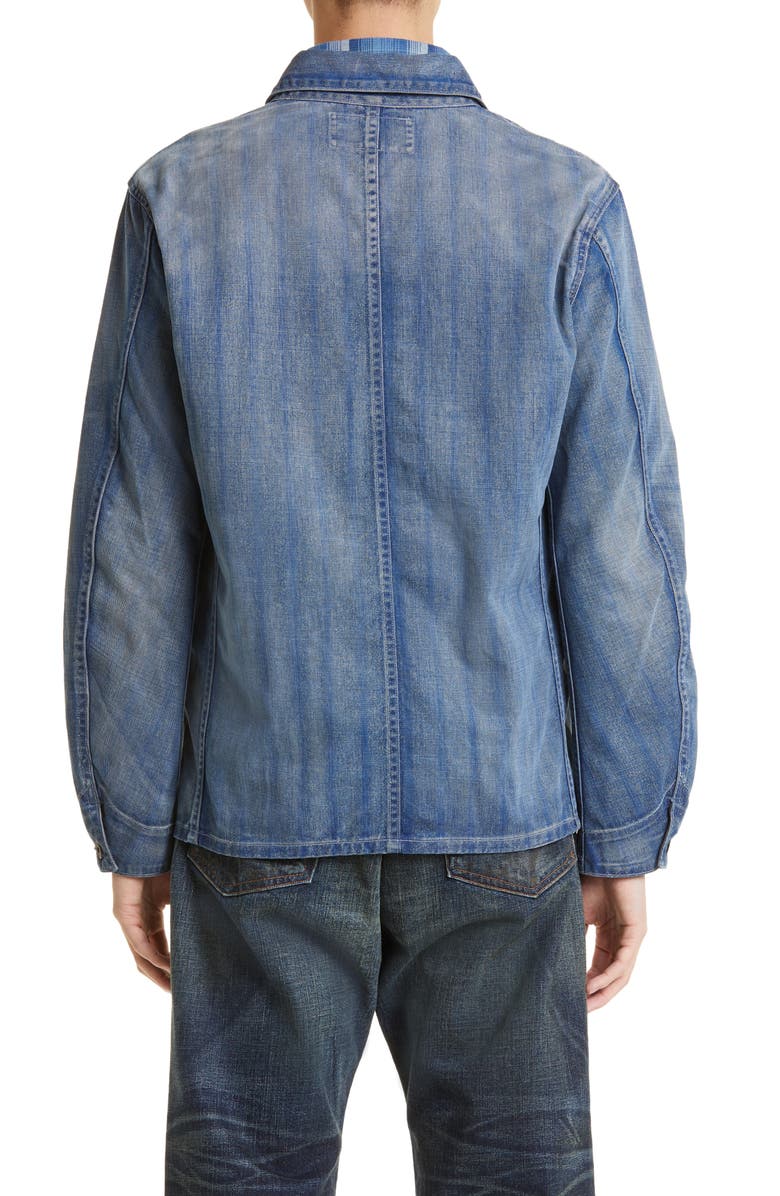 Double RL Indigo Stripe Twill Engineer Coat, Alternate, color, 