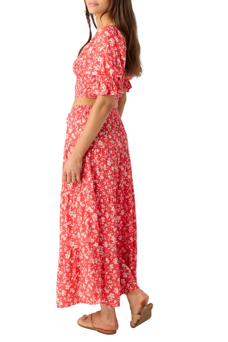 Luciana Floral Smocked Waist Wrap Maxi Skirt, Alternate, color, CAYENNE