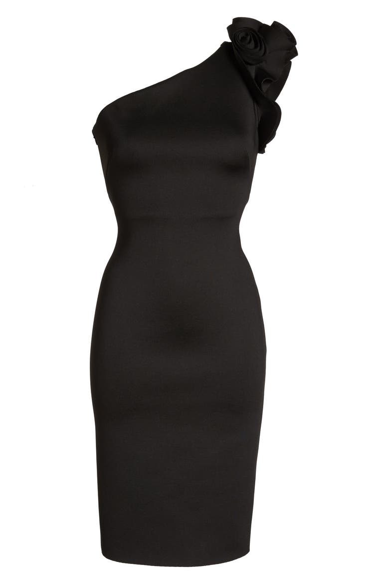 One-Shoulder Sheath Cocktail Dress, Alternate, color, BLACK