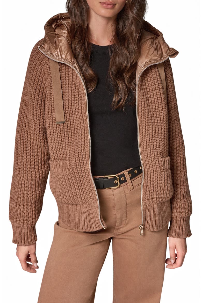 Mixed Media Down Fill Hooded Shirtjacket, Alternate, color, CAMEL
