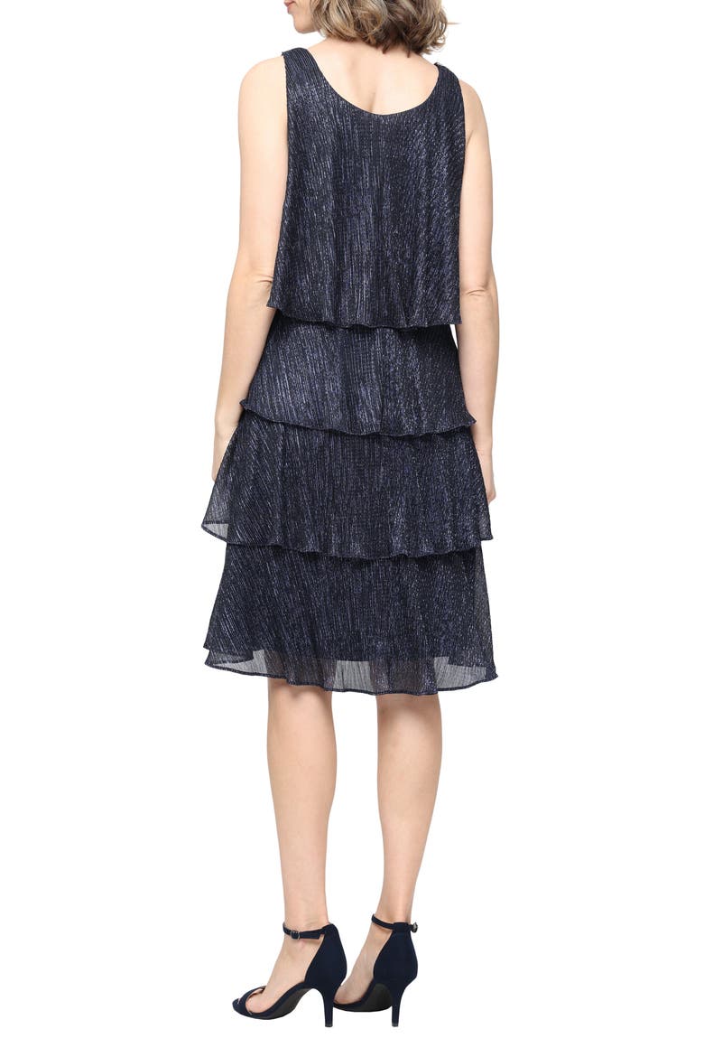 Metallic Ruffle Sleeveless Cocktail Dress, Alternate, color, NAVY