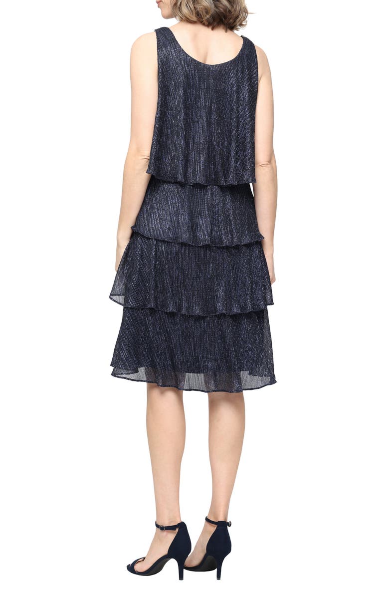SL FASHIONS Metallic Ruffle Sleeveless Cocktail Dress, Alternate, color, Navy