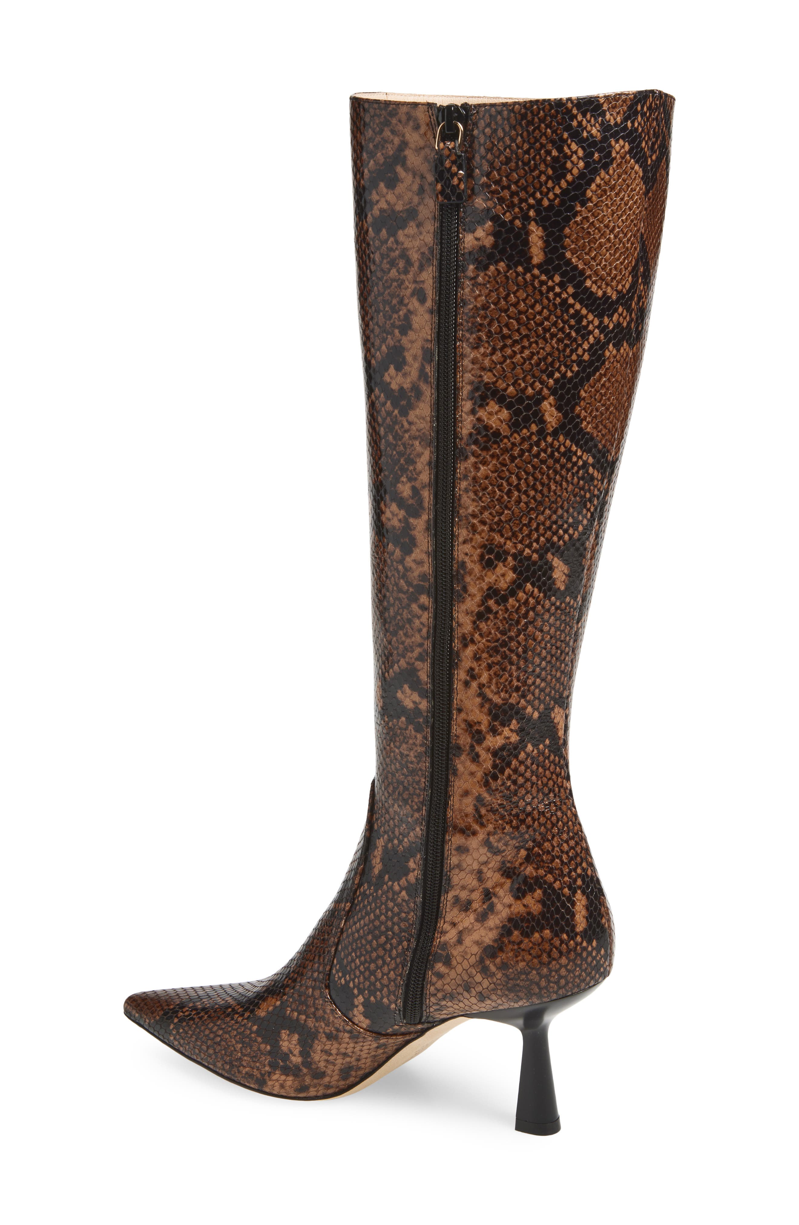 Stuart Weitzman Stuart Supersculpt Pointy Toe Knee High Boot 75, Alternate, color, Espresso Snake