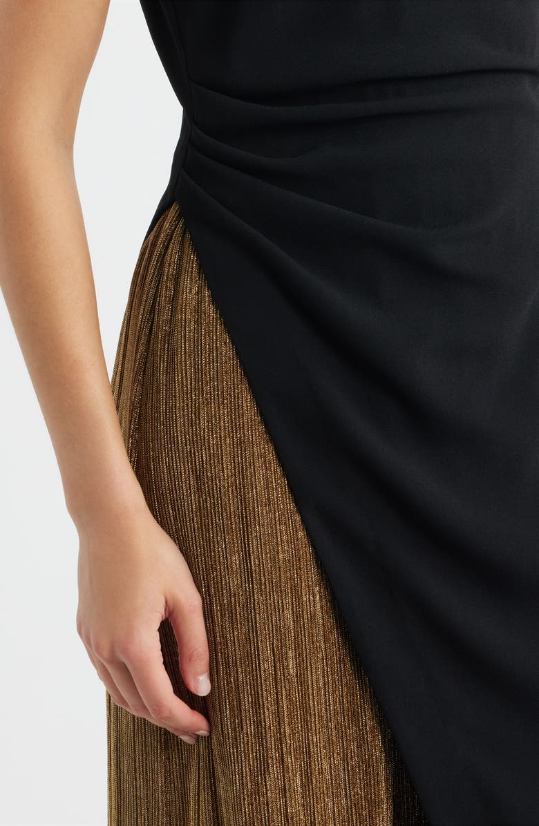 Black Halo Marigold One-Shoulder Metallic Mixed Media Stretch Crepe Gown, Alternate, color, Glimmer Gold