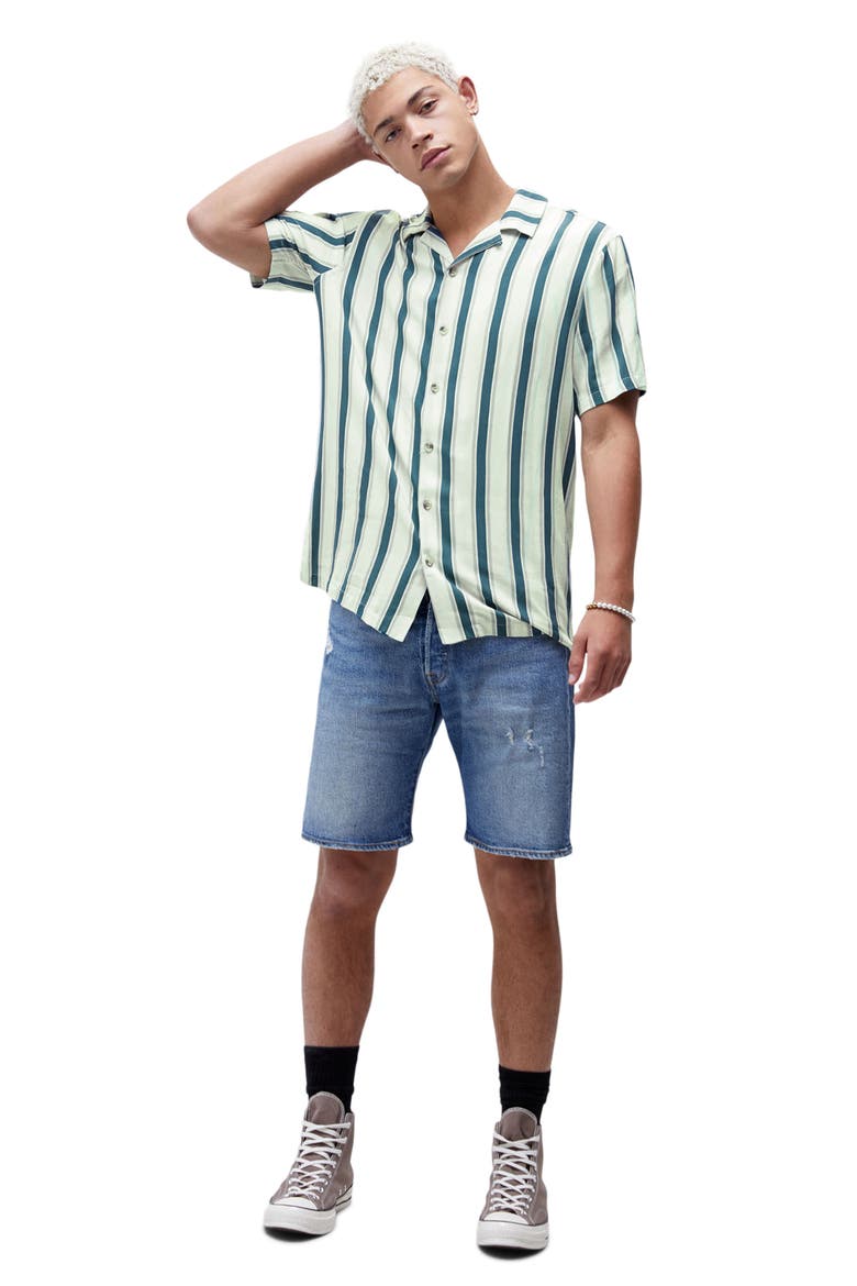 Stripe Short Sleeve Button-Up Shirt, Alternate, color, WHITE/ BLUE