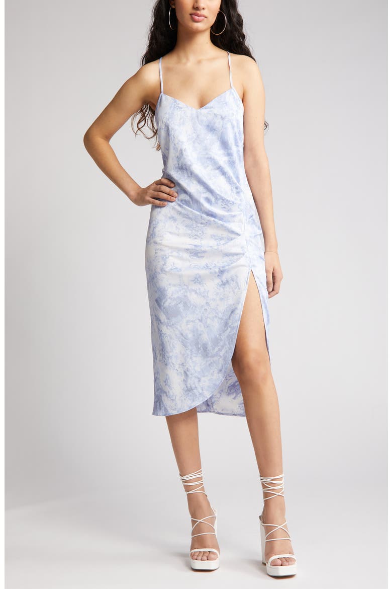 Strappy Shirred Sleeveless Midi Dress, Alternate, color, BLUE CLOUD MELT