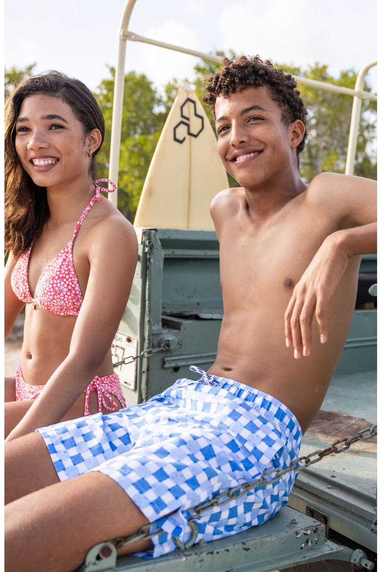 Kids' Ocean Grid Swim Trunks, Alternate, color, BLUE