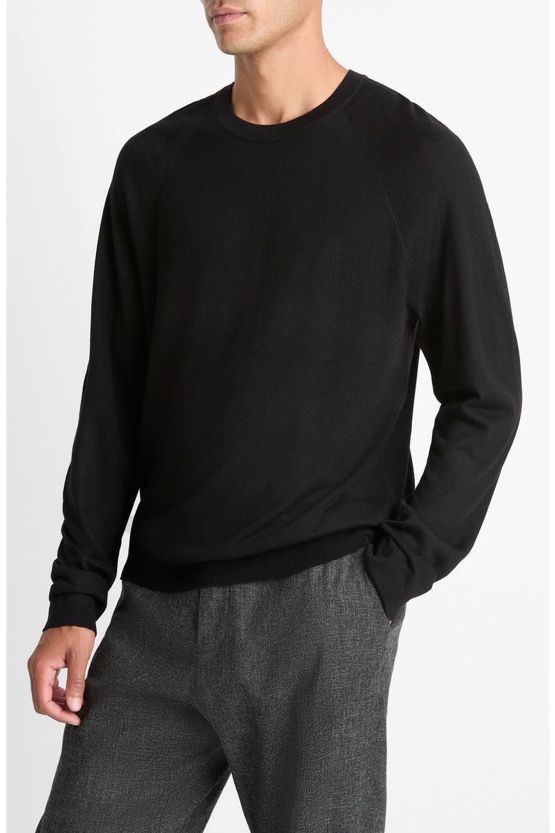 Merino Wool & Cashmere Crewneck Sweater, Alternate, color, BLACK