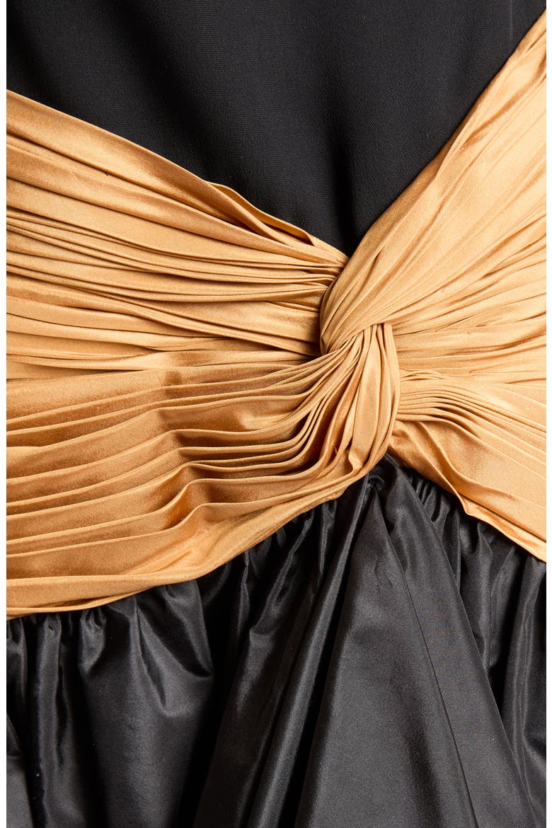 Draped Cowl Neck Taffeta Dress, Alternate, color, BLACK/ GOLD