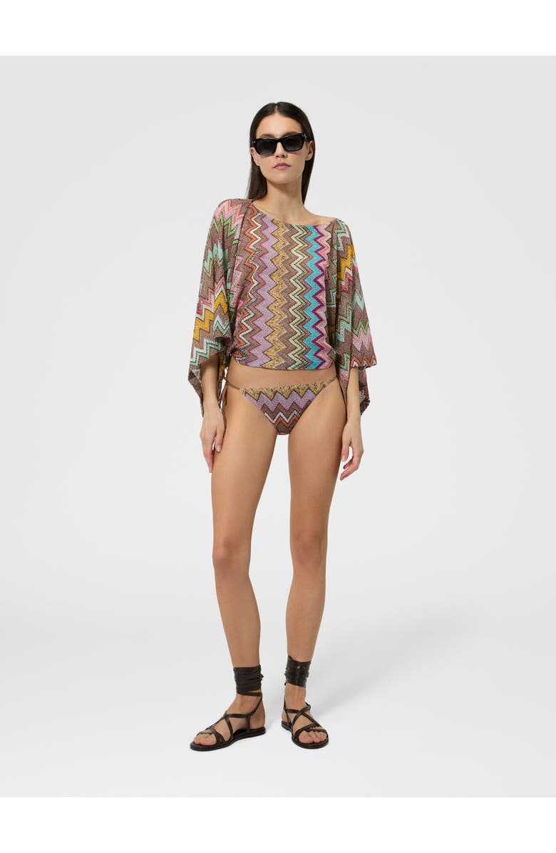 Missoni Long-sleeved Top In Lamé Viscose With Macro Zigzag Pattern, Alternate, color, Black & Multicoloured
