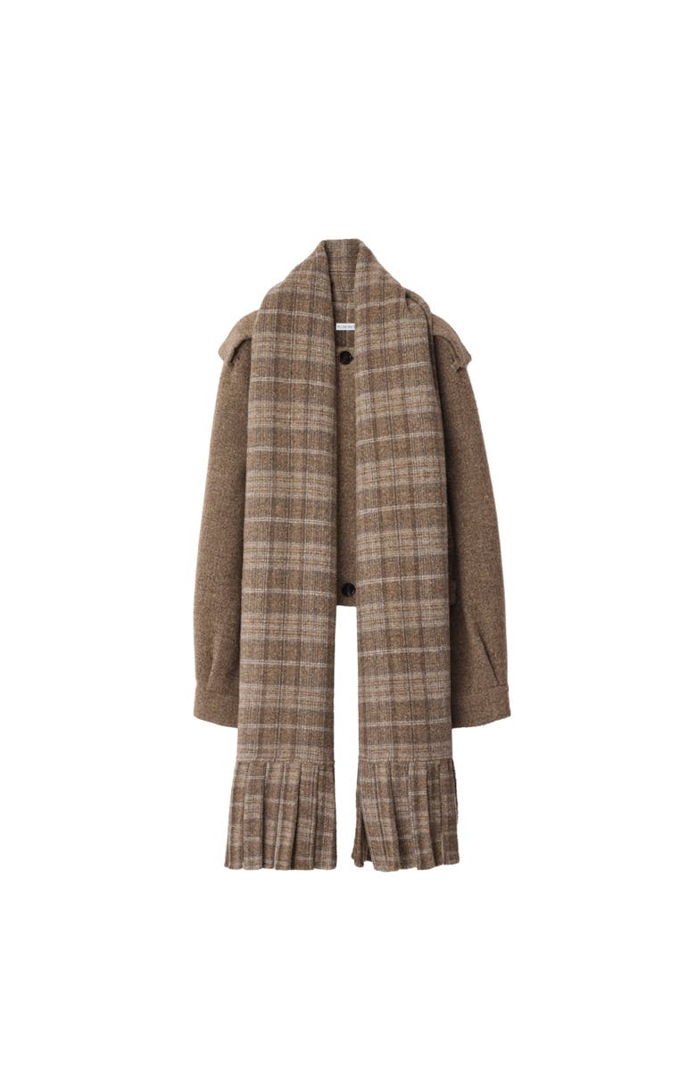 Burberry Detachable Scarf Wool Blend Jacket, Alternate, color, Biscuit Beige