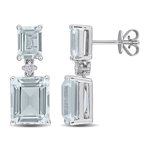 Aquamarine & Diamond Drop Earrings 14K
