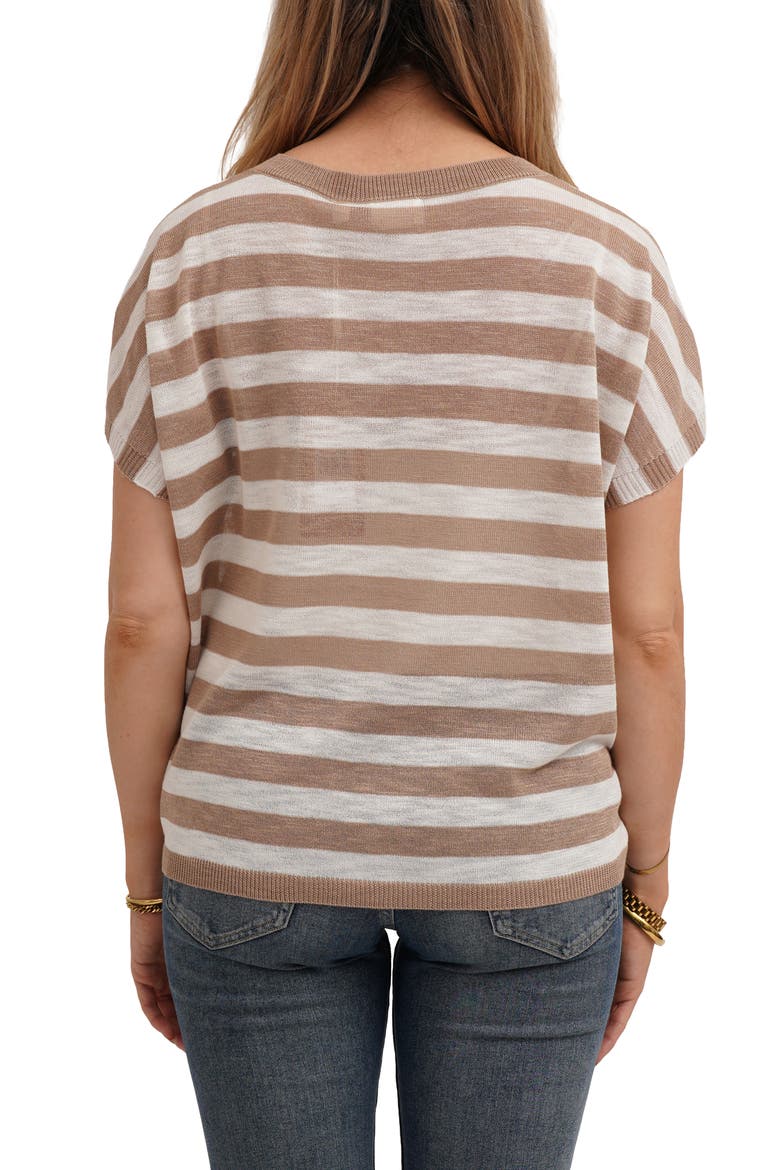 Striped V Neck Cap Sleeve Sweater, Alternate, color, TAUPE/ BONE