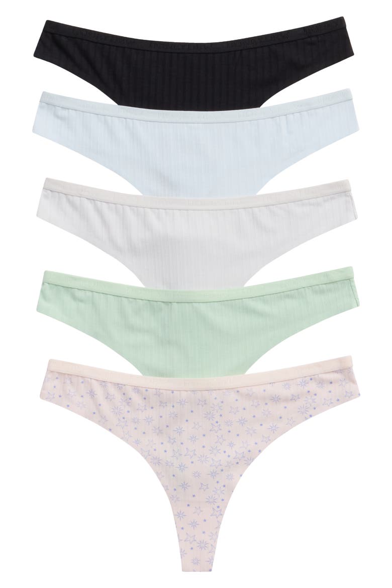 Emilia 5-Pack Thongs, Main, color, GREEN MULTI