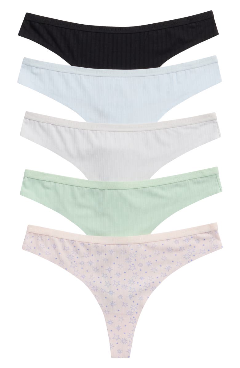 Honeydew Emilia 5-Pack Thongs, Main, color, Green Multi