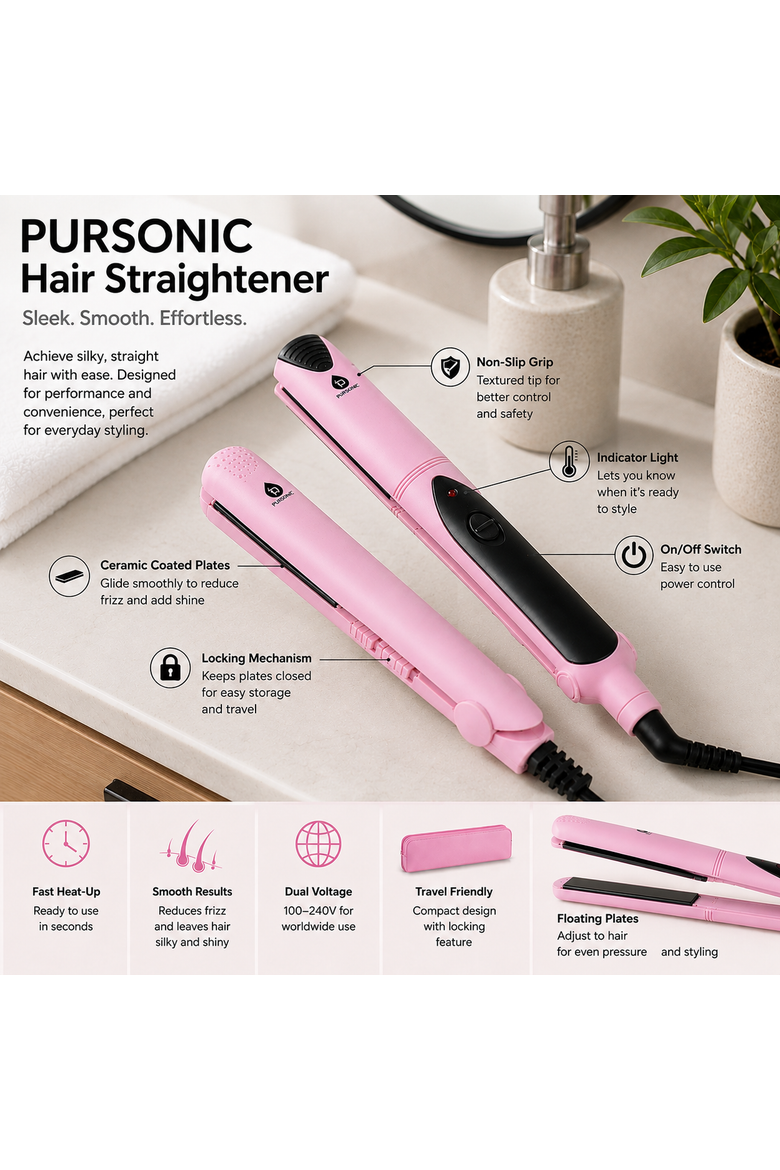 Flat Iron with A Free Travel Straightener, Alternate, color, Pink