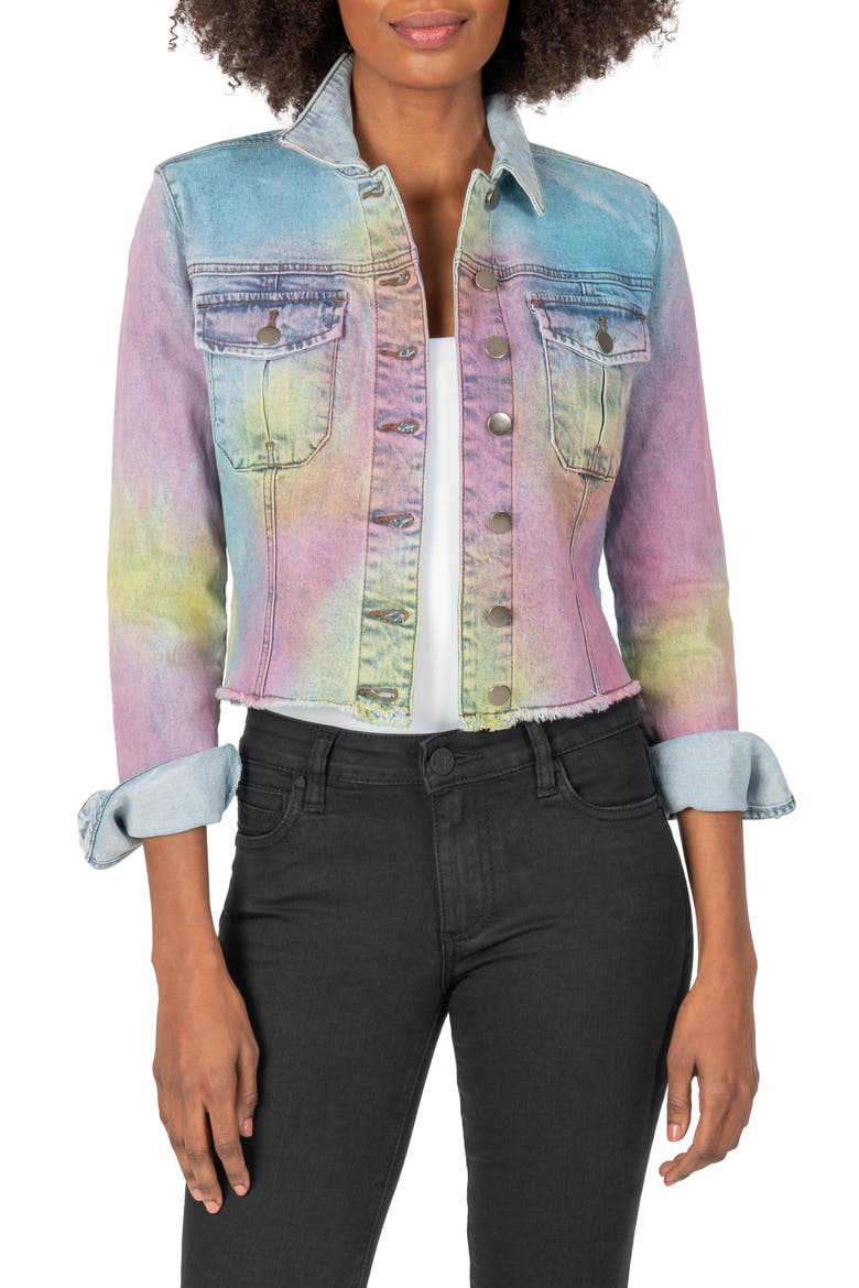 Kara Frayed Hem Tie Dye Denim Jacket, Main, color, LOVABLE WASH