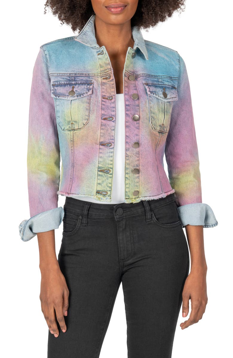 KUT from the Kloth Kara Frayed Hem Tie Dye Denim Jacket, Main, color,