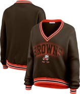 WEAR by Erin Andrews Women's WEAR by Erin Andrews Brown Cleveland Browns Oversized Long Sleeve V-Neck Sweatshirt