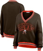 WEAR by Erin Andrews Women's WEAR by Erin Andrews Brown Cleveland Browns Oversized Long Sleeve V-Neck Sweatshirt