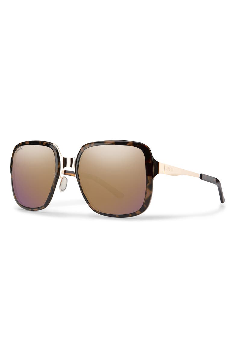 Smith Aveline 55mm ChromaPop<sup>™</sup> Polarized Square Sunglasses, Alternate, color, Tortoise Rose / Rose Gold