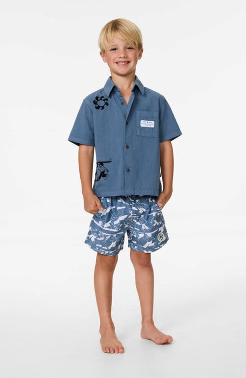 Rip Curl Kids' Tropic Short Sleeve Cotton Button-up Shirt In Blue