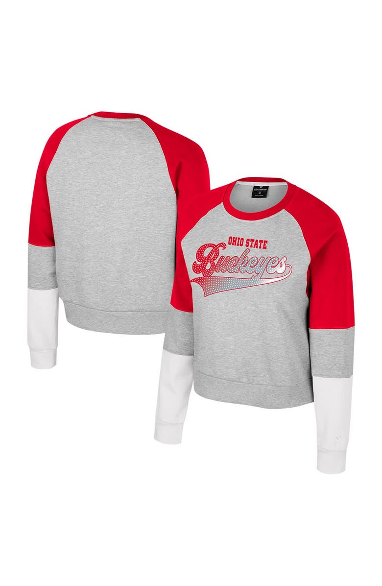 COLOSSEUM Girls Youth Colosseum Heather Gray Ohio State Buckeyes Katinka Rhinestone Pullover Sweatshirt, Main, color, Heather Gray
