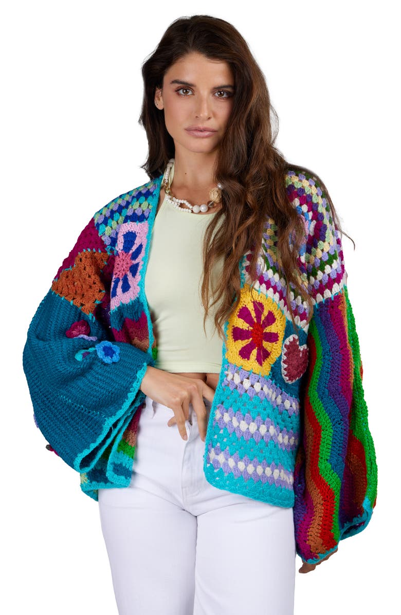 SAACHI Mixed Pattern Crocheted Cardigan, Alternate, color, Multi