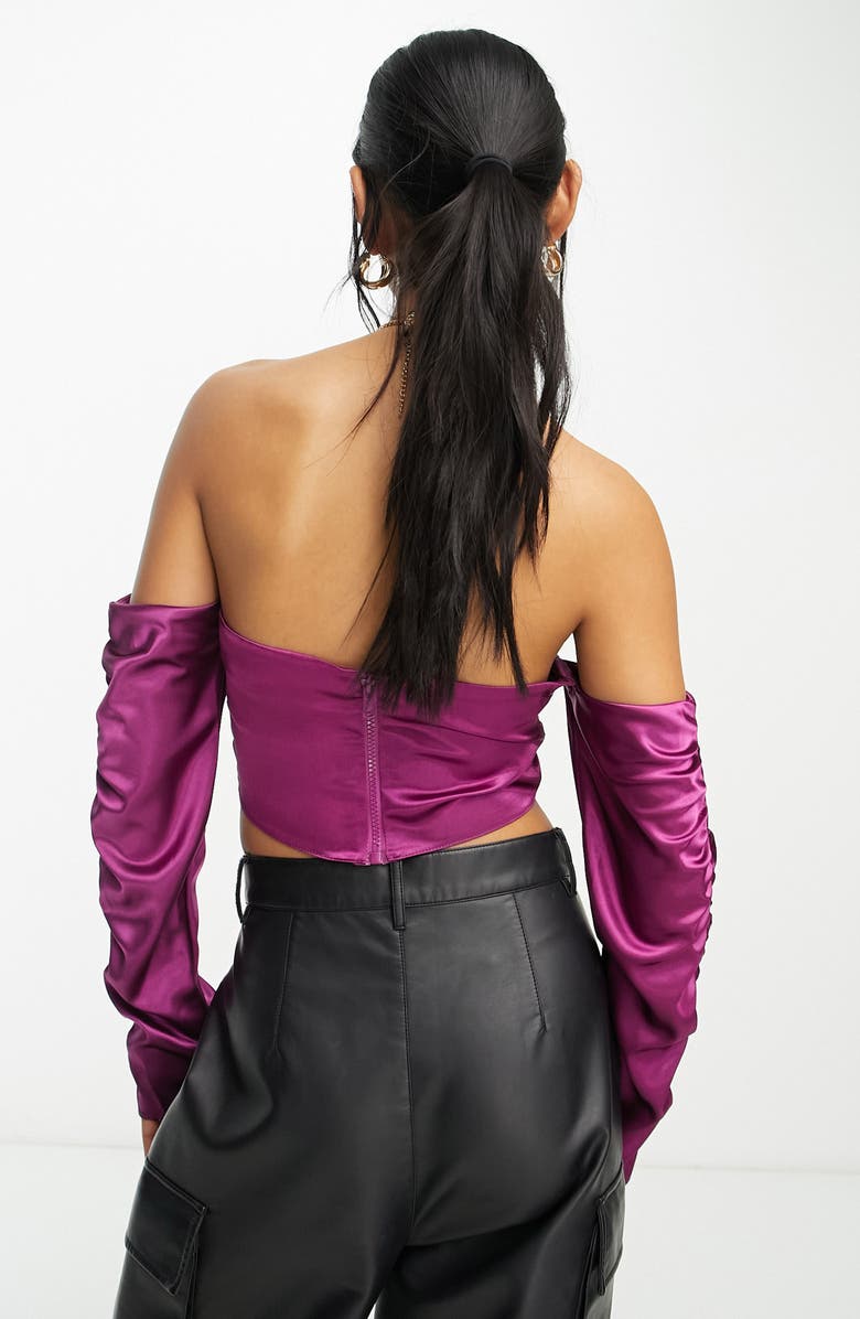 ASOS DESIGN Chain Detail Satin Halter Crop Top, Alternate, color, Purple