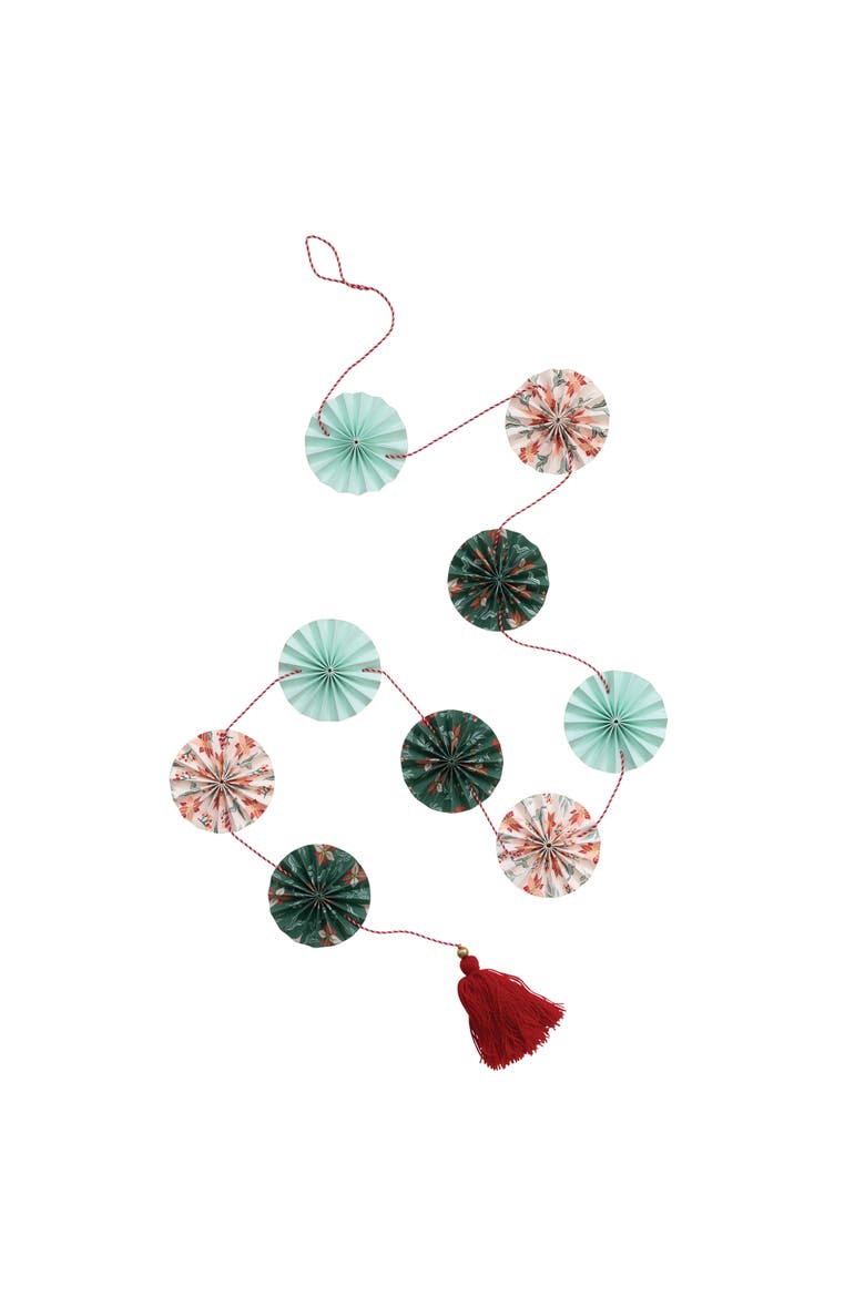 Handmade Recycled Paper Fan Garland with Cotton Tassel, Multicolor, Alternate, color, Multicolor