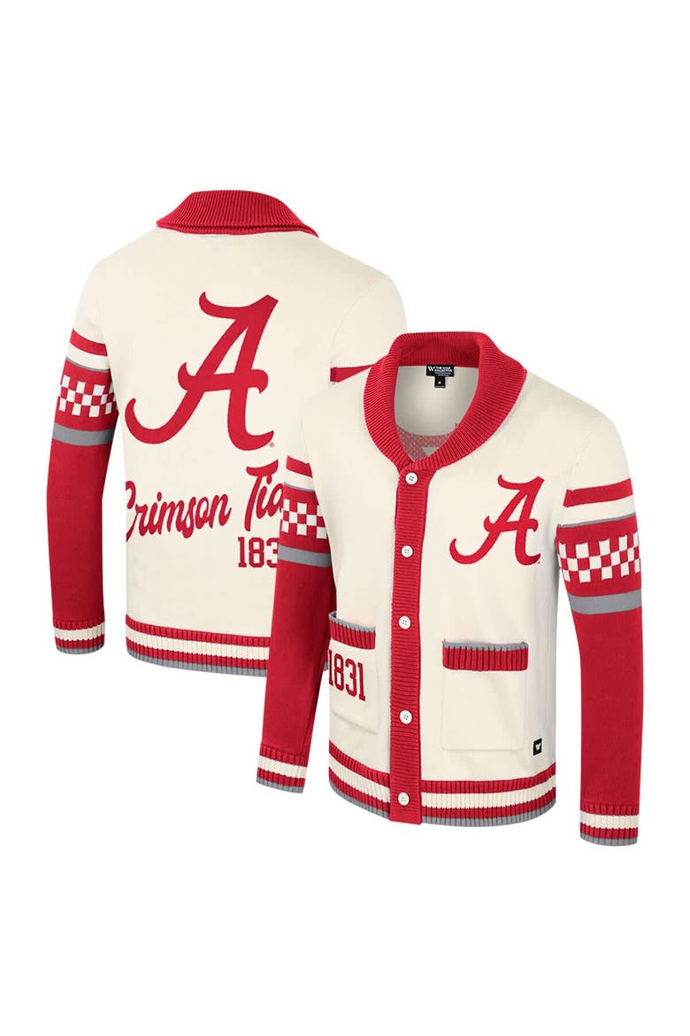 Women's Colosseum Cream Alabama Crimson Tide Wild Collective Button-Up Jacquard Sweater, Main, color, Cream