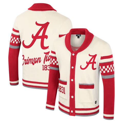 Women's Colosseum Cream Alabama Crimson Tide Wild Collective Button-Up Jacquard Sweater