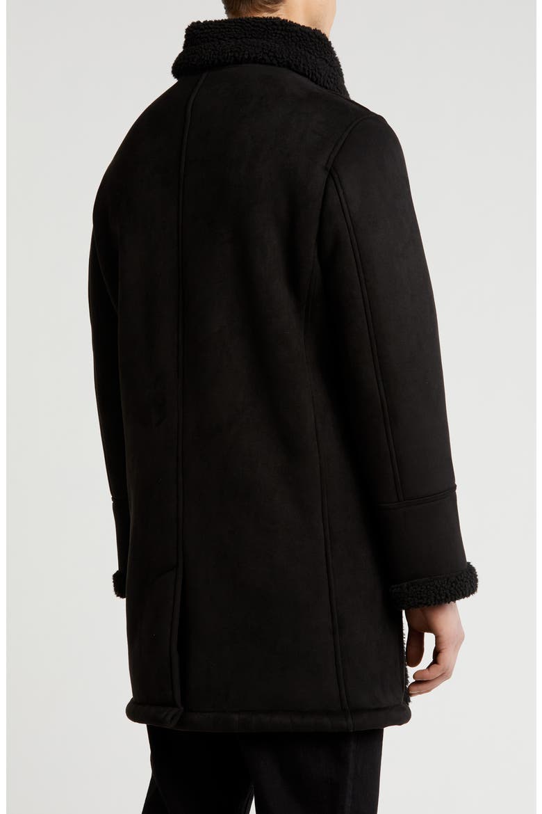 Faux Shearling Lined Double-Breasted Overcoat, Alternate, color, BLACK